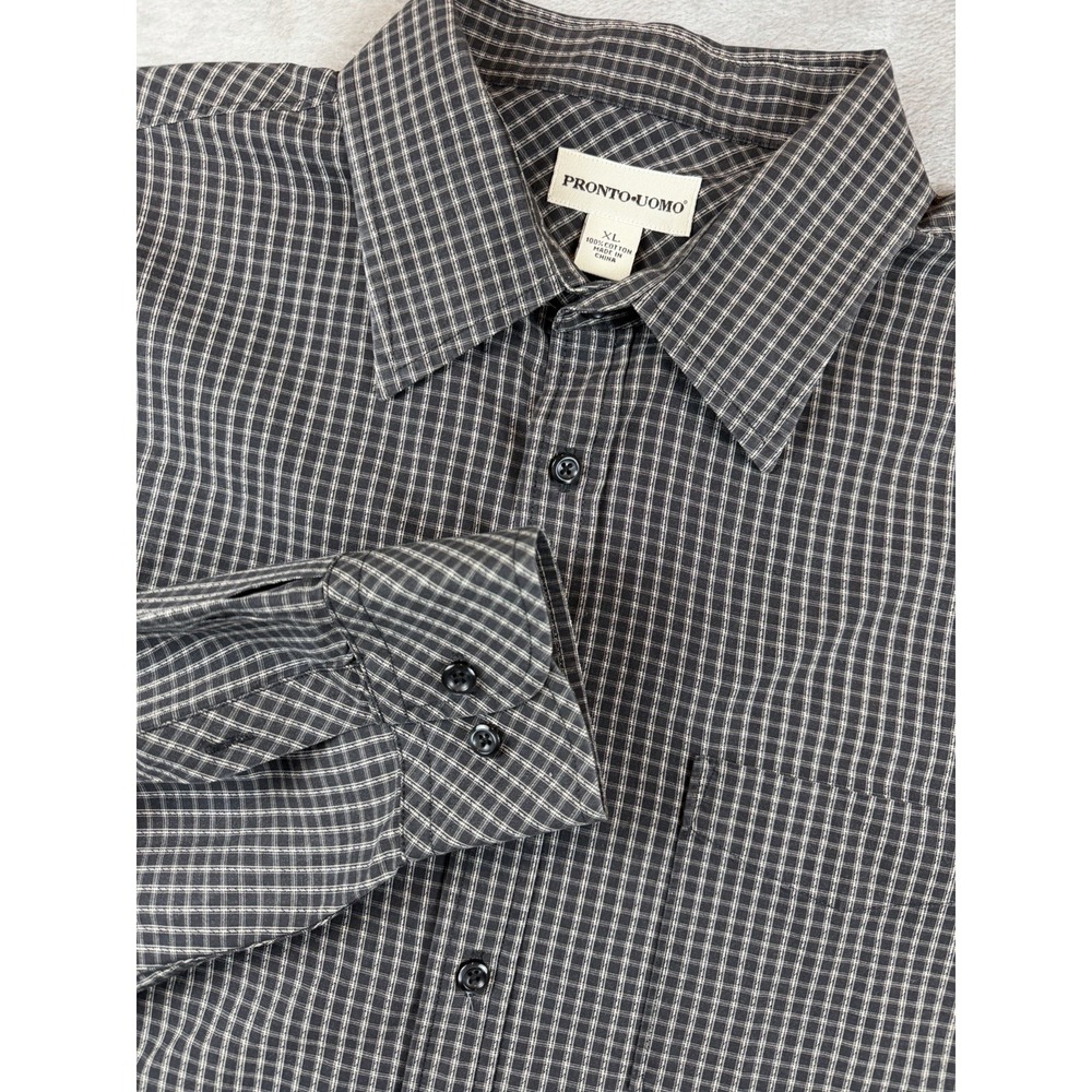 Pronto Uomo Button Up Shirt Mens XL Brown‎ Check Long Sleeve Chest Pocket